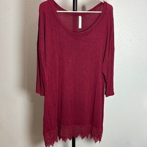 Emerald Deep Red Tunic with Lace Hem - NWOT